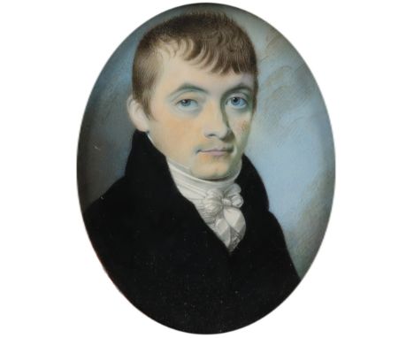 λThomas Richmond (1771-1837)Portrait miniature of a gentleman wearing a black coat and white stock Oval, in a rectangular ebo