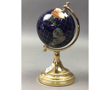 HARDSTONE TABLE GLOBE, 16cm high, along with four other globes (5)