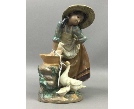 LLADRO FIGURE OF A GIRL WITH GEESE,23cm high, in matt glaze, along with a collection of other matt glaze Lladro figures, a Ll