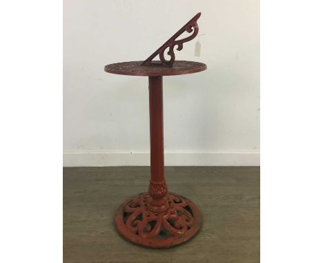 PAINTED IRON SUNDIAL, in red, 81cm high