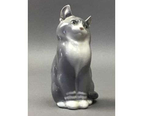 ROYAL COPENHAGEN FIGURE OF A SEATED CAT,along with Delft and other ceramic and composition cat figures, also a Kit Cat Clock