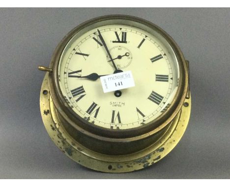 BRASS SMITH'S BULKHEAD CLOCK,17cm diameter