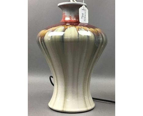 20TH CENTURY STUDIO POTTERY LAMP,41cm high, along with a Chinese ginger jar formed lamp (2)