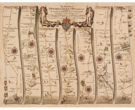 Ogilby (John). The Road from Oxford to Coventry continued to Darby [1675 or later], hand-coloured engraved strip road map, sl