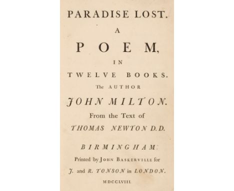 Baskerville Press - Milton (John). Paradise Lost, A Poem, in Twelve Books. The Author John Milton. From the Text of Thomas Ne