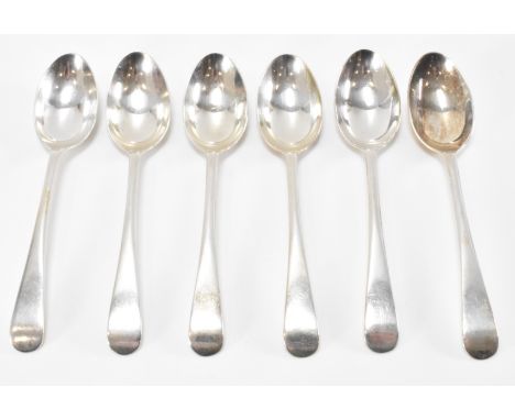 A set of six hallmarked silver Art Deco era 1930s teaspoons. Makers marks John Round &amp; Sons. Hallmarked for Sheffield. Da