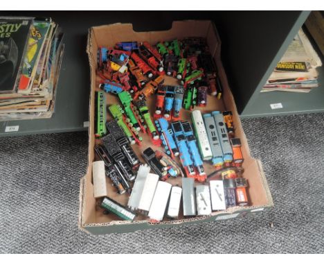 A box of playworn Ertl Thomas The Tank Engine Models, approx 50