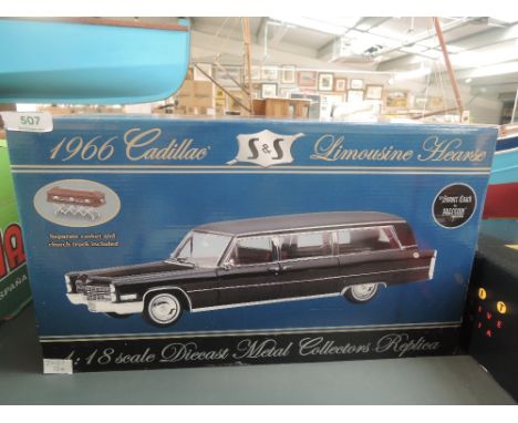 A GM Precision Miniatures 1/18 scale model, 1966 Cadillac Limousine Hearse, in original box