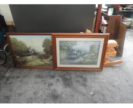 A framed print after Mike Jeffries, Southern Loco 1300 with two carriages in action, size including frame 84cm x 63cm along w