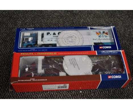 Two Corgi limited edition 1:50 scale diecasts, Man F2000 Curtainside, Phillips (Seahouses) Ltd CC12012 and Scania Topline Fri