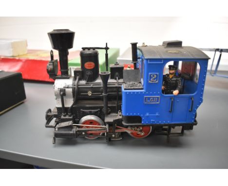 A Lehmann LGB G scale 0-4-0 Tank Engine 2, in blue and black with driver 2774