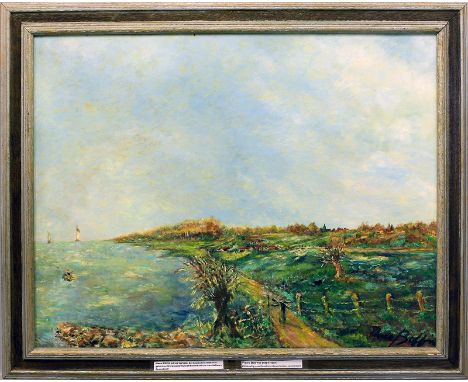   Boffin, Pierre (1907 Aachen - Voerde 1992)  "Herbstliche Rheinlandschaft bei...", so verso betitelt. Öl/Lwd., re. u. sign. 