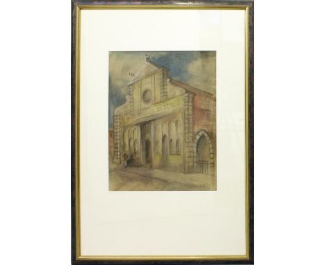   Heuser, Heinrich (1887 Stralsund-Berlin 1967)  Ansicht einer Kirche. Pastell, re. u. sign. und dat. (19)46. PP.-Ausschnitt 