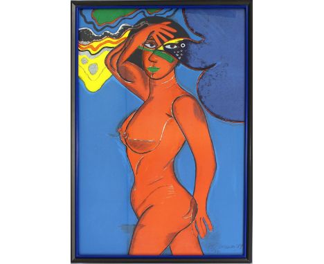   Corneille, eigentlich Guillaume Cornelis van Beverloo (1921 Lüttich - Auvers-Sur-Oise 2010)  "La femme rouge et l'oiseau". 