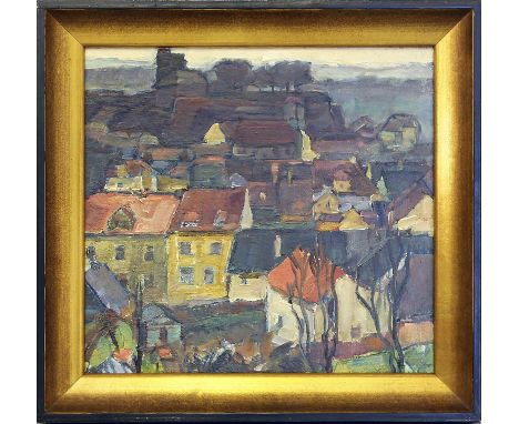   Unbekannter Maler (20. Jh.)  Bergdorf. Öl/Platte, verso weitere Arbeit. Ca. 33x 35 cm. R., 40x 42 cm.          