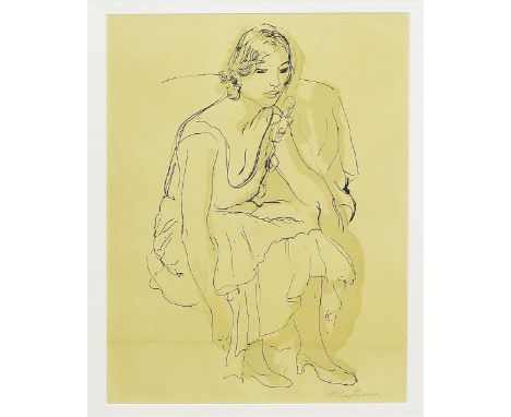   Pechstein, Hermann Max (1881 Zwickau - Berlin 1955)  "Wartende". Farblithographie auf gelblichem Papier (l. Altersspuren), 