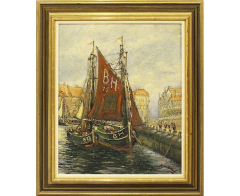   Mühlen, Ewald (1883 Rheydt - Mönchengladbach 1944)  "Fischerhafen in Blankenberge in Belgien", so auf Keilrahmen betitelt. 