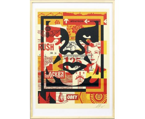   Fairey, Shepard "Obey" (geb. 1970 Charleston)  André the Giant: "RUSH", so im Druck betitelt. Siebdruck/Papier, re. u. mit 