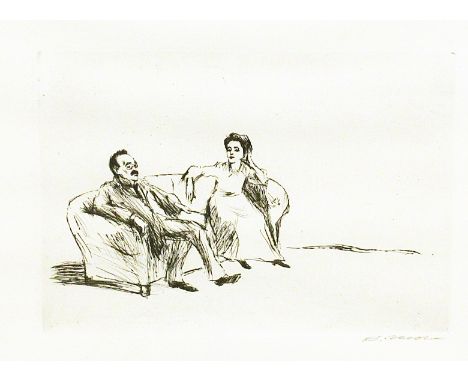   Mohr, Arno (1910 Posen - Berlin 2001)  Rosa Luxemburg und Karl Liebknecht auf Sofa (1987). Radierung, re. u. mit Bleistift 