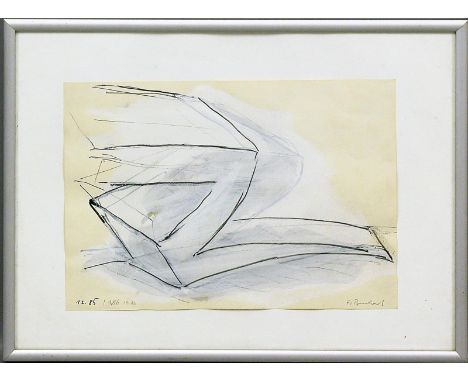   Bernhard, Franz (1934 Neuhäuser/Tschechoslowakei - Jockgrim 2013)  Komposition (1985). Mischtechnik/Papier, re. u. mit Blei