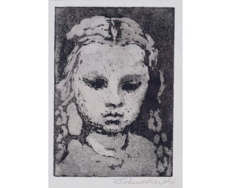 Z Ruszkowski, portrait of the artist's daughter Anna, etching, plate 13.5cm x 8.5cm, signed in pencil, framed, ex-Collection 
