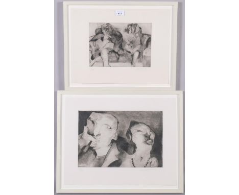 Roland Jarvis (born 1931), 2 etchings, couple on a sofa, plate 19cm x 27cm, and portrait of a couple, plate 25cm x 37cm, both