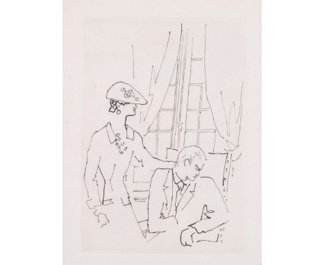 Jean Cocteau (1889 - 1963), Le Bal, original etching, 1953, no. 153/220, plate 21cm x 15cm, framedVery light foxing in the ma