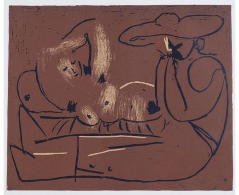 After Pablo Picasso, 2 linocuts, circa 1960, siesta and faunes, plate 27cm x 32cm, framed (2)