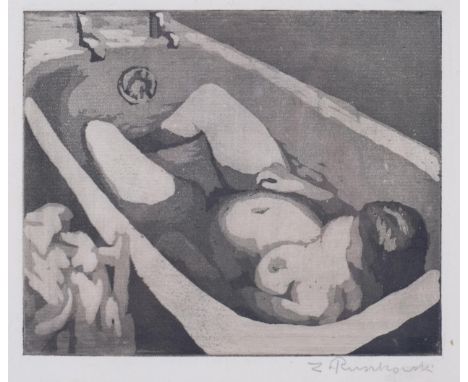 Z Ruszkowski, nude in bath, etching, plate 12.5cm x 15cm, signed in pencil, framed, ex-Collection of Henry RolandGood conditi