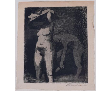 Z Ruszkowski, 2 nudes, etching, plate 13.5cm x 11cm, signed in pencil, framed, ex-Collection of Henry RolandGood condition