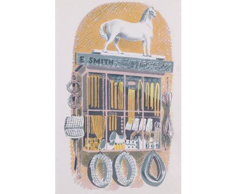 Eric Ravilious (1903-1942), lithograph in colours on paper, Saddler and Harness Maker, 21.5cm x 14cm, mounted, glazed and fra