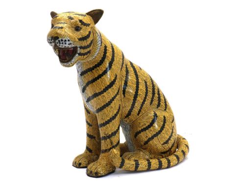 A Chinese cloisonné tiger,20th century,31.5cm highCondition ReportSurface scratches and dents, some enamel losses.