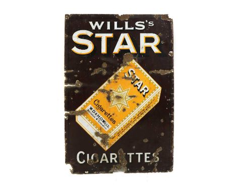 An enamel Will's Star Cigarettes advertising signearly 20th century, of rectangular form, with white writing to a brown groun