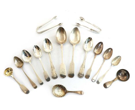 A collection of George III and later silver flatware,to include a Fiddle pattern serving spoon, by Richard Poulden, London 18