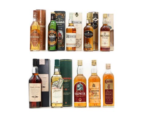 A collection of Scotch Whiskies, of single malts, malts and blended whiskies comprising Glenfiddich, Auchentoshan, Glengoyne,