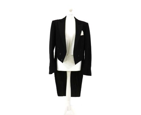 A gentleman's white tie evening suit by Moss Bros,c.1970, flared trousers to fit a waist of 34in, in a suit carrierProvenance