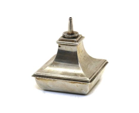 A George V silver cigar table lighter, by Asprey &amp; Co Ltd., Birmingham 1922, of square tapering form, with scalloped side