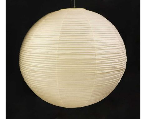 A large Akari paper globe light shade,20th century, designed by Isamu Noguchi, printed mark,117cm wideCondition ReportCreases