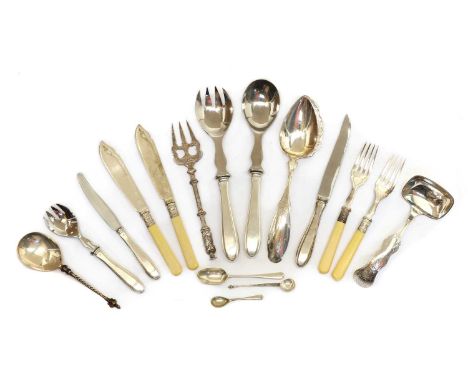 A collection of flatware, predominantly continental with Dutch assay marks for 835 standard silver, to include a set of ten t