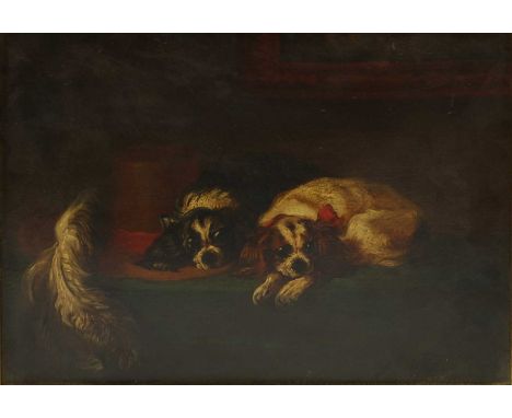 After Sir Edwin Landseer'The Cavalier's Pets'oil on board24.5 x 30.5cmCondition ReportOverall: 30 x 36cman uneven board, othe