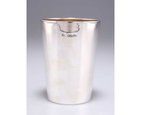 A VICTORIAN SILVER BEAKER by Atkin Brothers, Sheffield 1898, typical form with a gilt interior, the base engraved 'Bruford &a