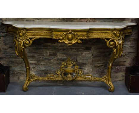 MARBLE TOP GILT CONSOLE TABLE. 6'3" WIDE X 22" DEEP