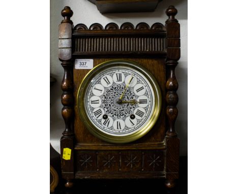 OAK MANTLE CLOCK WITH UNUSUAL FACE