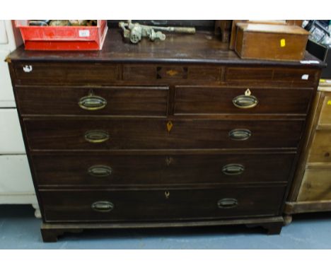 INLAID MAHOGANY 8 DRAWER CHEST ON BRACKET FEET