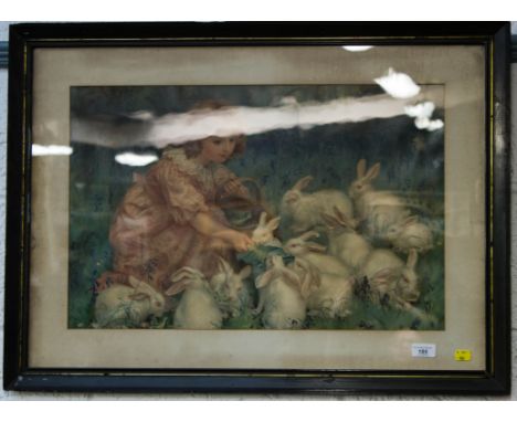 COLOUR PRINT OF GIRLS WITH RABBITS