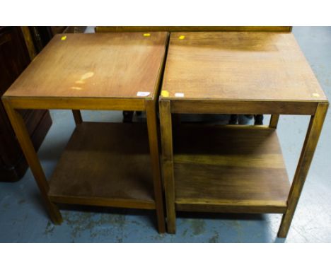PAIR OF OAK 2 TIER LAMP TABLES