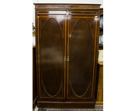 EDWARDIAN INLAID MAHOGANY OVAL PANEL DOOR WARDROBE
