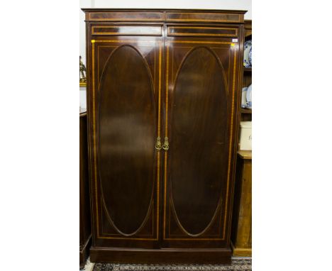 EDWARDIAN INLAID MAHOGANY OVAL PANEL DOOR WARDROBE