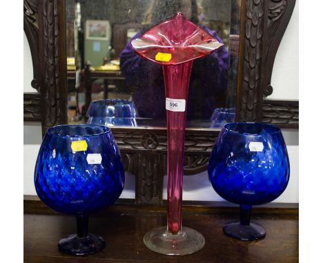 RUBY LILY SHAPED VASE + 2 BLUE BRANDY BALLOON SHAPED VASES