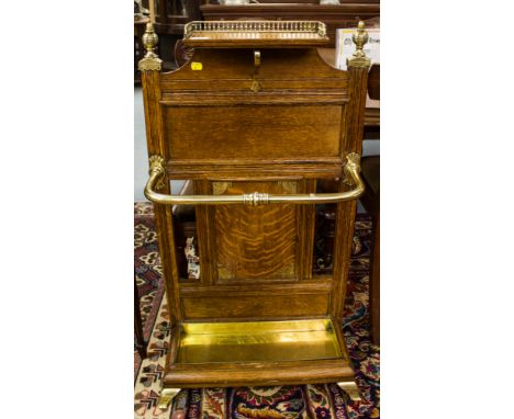 QUALITY OAK AND BRASS STICK STAND WITH BRASS GALLERY